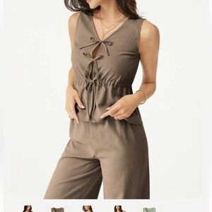 OGL Texture Linen Blend Tie Vest & Side Seamless Pants NWT